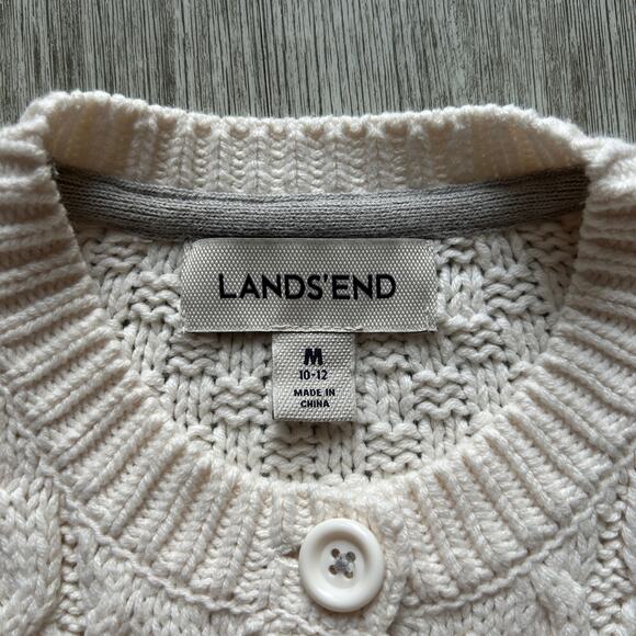 Lands’ End Cream Cable Knit Basketweave Button Down Cardigan Sweater Size Medium - Picture 6 of 8